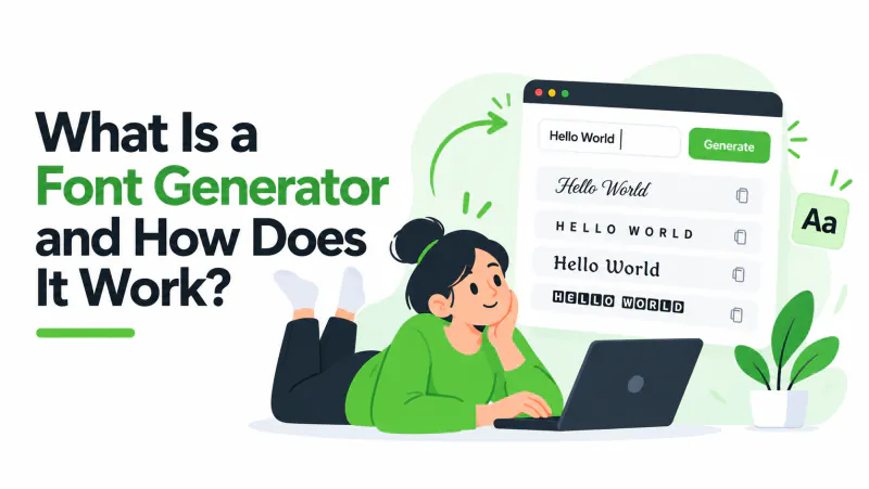 Illustration of a font generator turning "Hello World" into several text styles