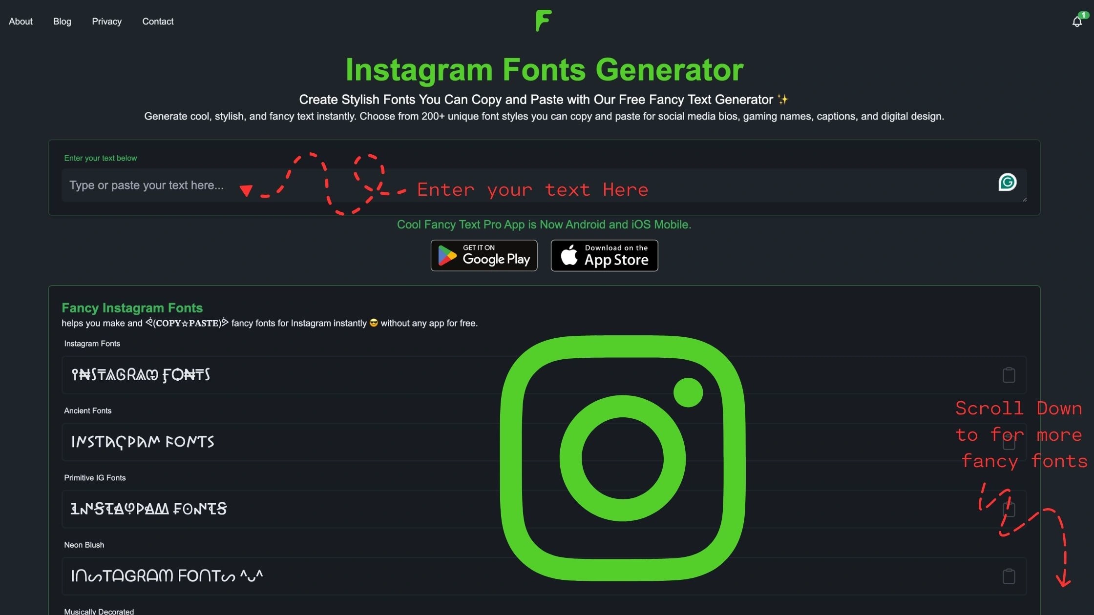 Instagram fonts generator